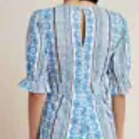 Farm Rio - Shorts Romper, Linen Blend - Size M - Blue, 3/4 sleeve Vacation - Picture 3 of 3